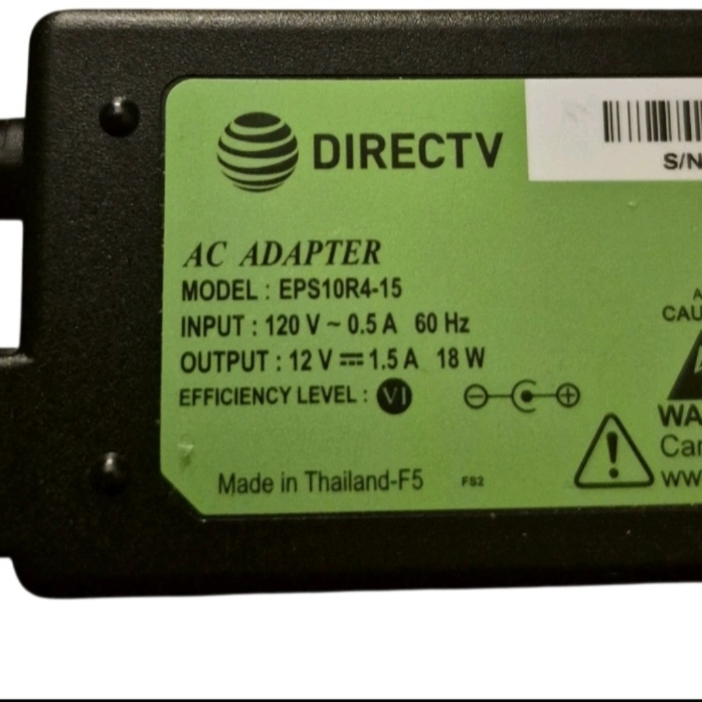 DirecTV AC Adapter Model EPS10 R4-15 12 Volt 1.5 A 18 watts 120  V 0.5 A 60 Hz